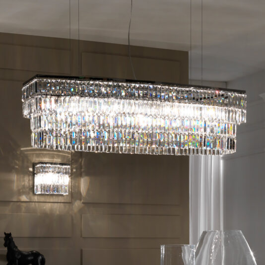 Large Italian Contemporary Chrome Glass Pendant Chandelier