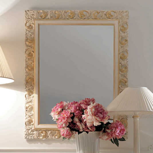 Luxurious Italian Ivory And Gold Rococo Mirror