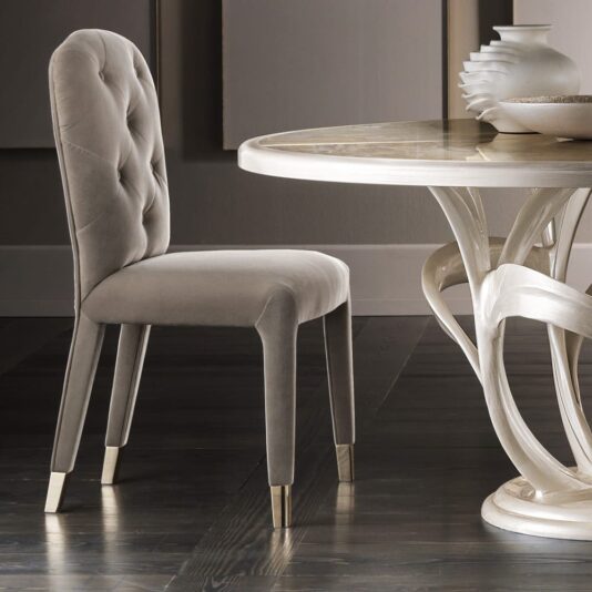 Luxury Italian Button Upholstered Nubuck Dining Chair