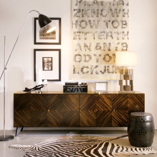 Luxury Italian Patterned Ebony Veneered Sideboard