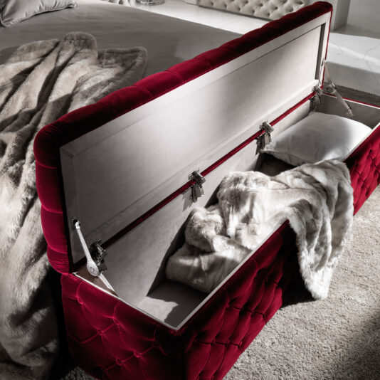 Luxury Italian Red Velvet Storage Ottoman