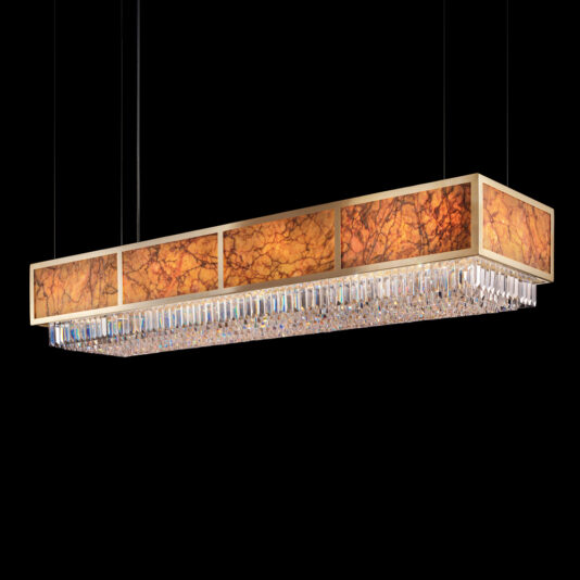 Modern Italian Designer Crystal And Marble Rectangular Chandelier