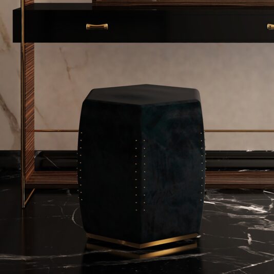 Modern Velvet Upholstered Hexagon Studded Designer Stool