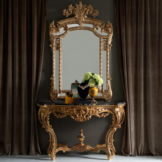 Gold Rococo Console Table and Mirror Set