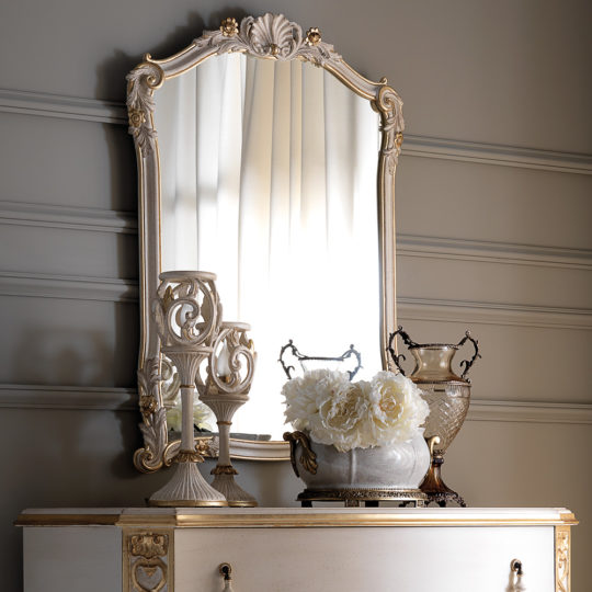 Ornate Italian Ivory and Gold Rococo Mirror