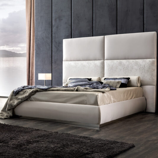 Panel Upholstered Bed With Tall Headboard