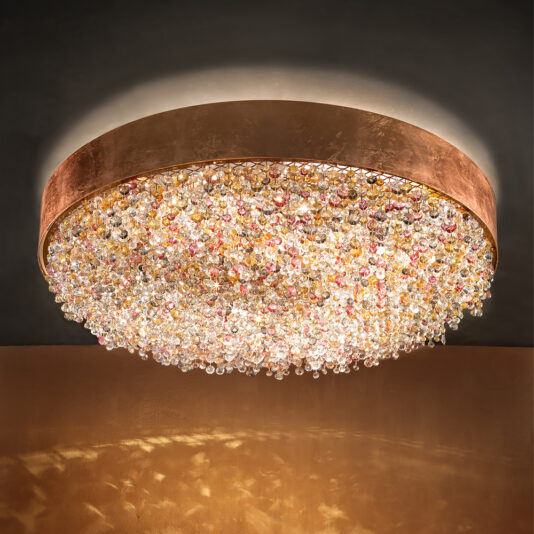 Round Copper Leaf Chandelier Ceiling Light