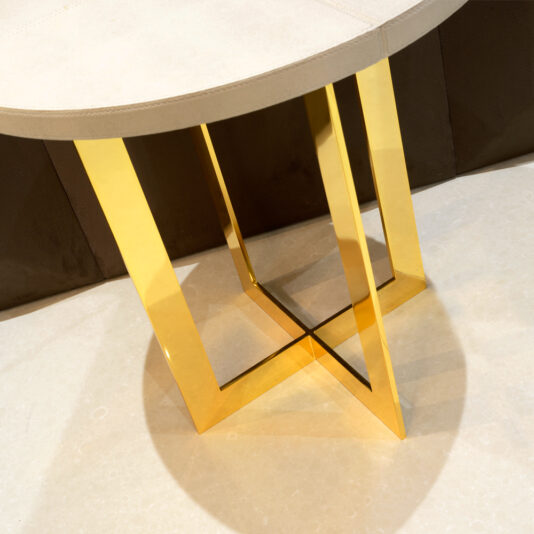 Modern Round 24 Carat Gold Plated Side Table Modern 24 Carat Gold Italian Leather Side Table