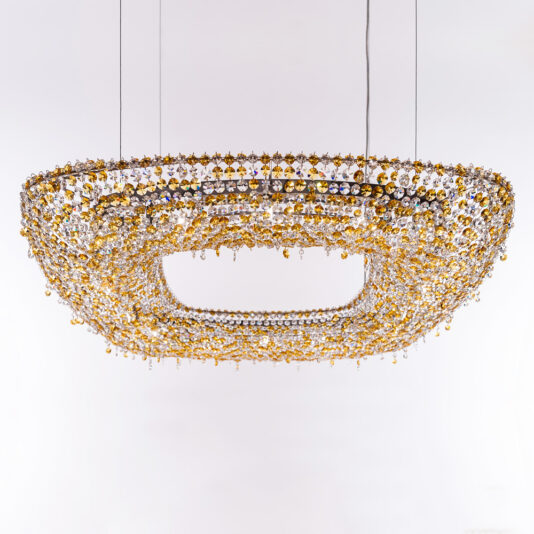 Square Amber Coloured Crystal Chandelier