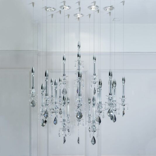 Unique Spotlight Designer Italian Crystal Chandelier With Smokey Drops