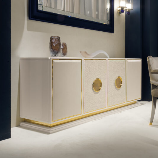 Modern Gold Peacock Design Ivory Four Door Buffet