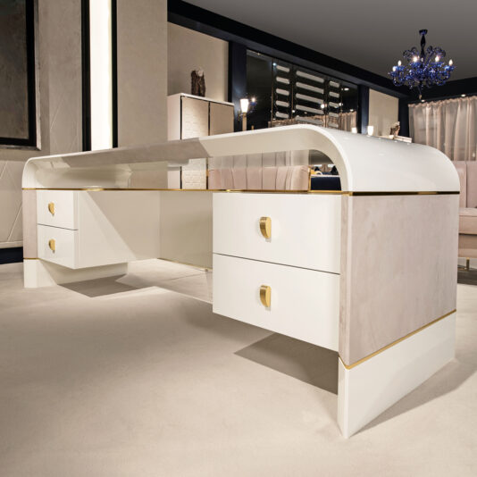 Contemporary Ivory Lacquered Executive Writing Desk