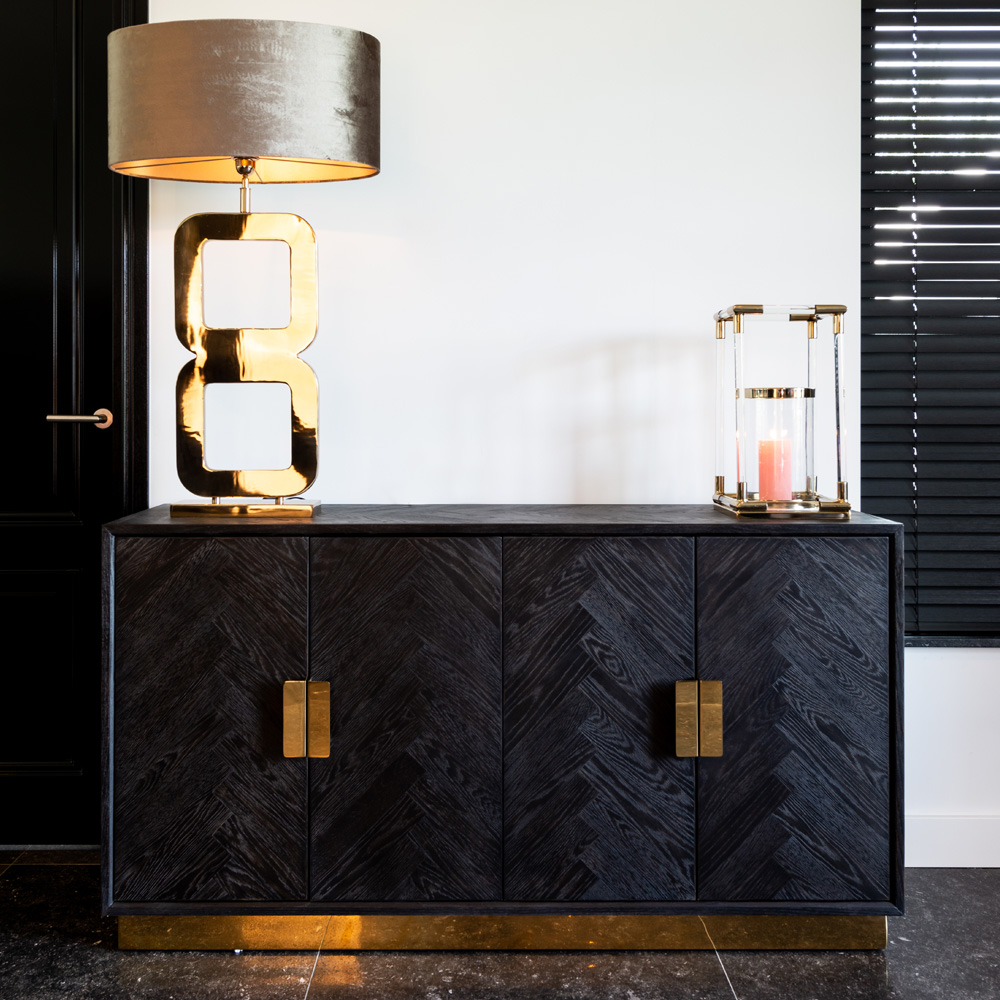 Contemporary Black Oak And Gold Finish Sideboard