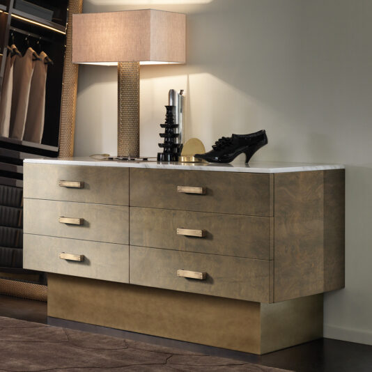 Designer Italian Veneered Modern Chest Of Drawers With Marble Top