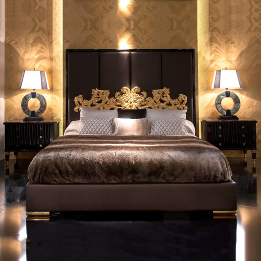 Exclusive Black Lacquered Gold Leaf Bed