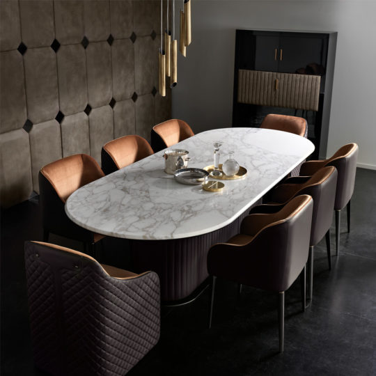 High End Contemporary Italian Designer Marble Dining Set