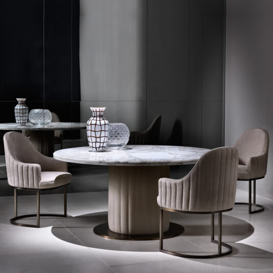 Italian Designer Marble Round Dining Table And Chairs Set