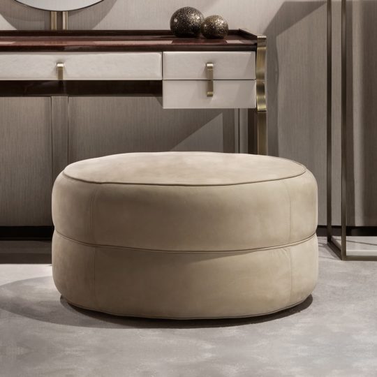 Large Modern Italian Beige Nubuck Pouffe