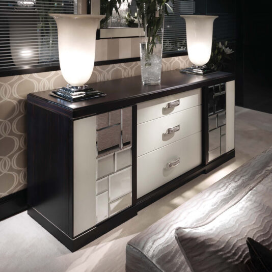 Luxury Ebony And White Leather Sideboard