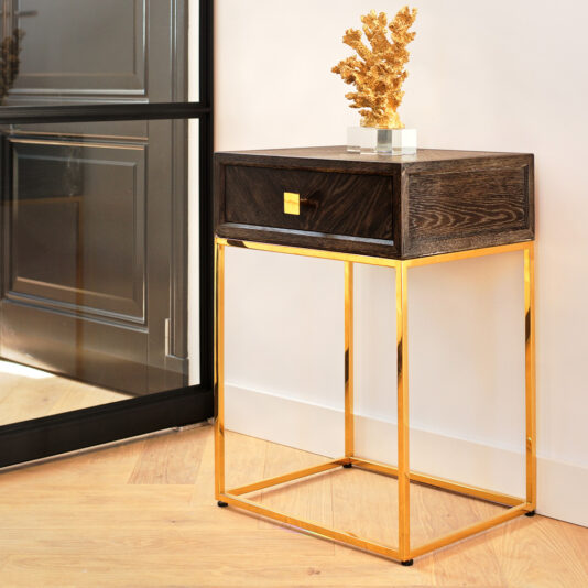 Modern Black Oak And Gold Finish Side Table