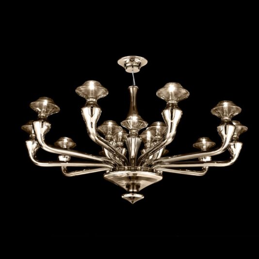 Modern Gold-Plated Mirrored Murano Glass Chandelier