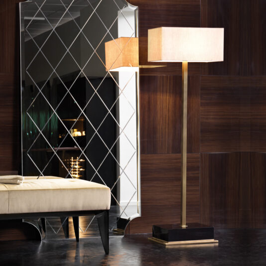 Modern Italian Burnished Brass And Ebony Floor Lamp