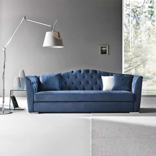 Modern Marine Blue Faux Leather Upholstered Sofa