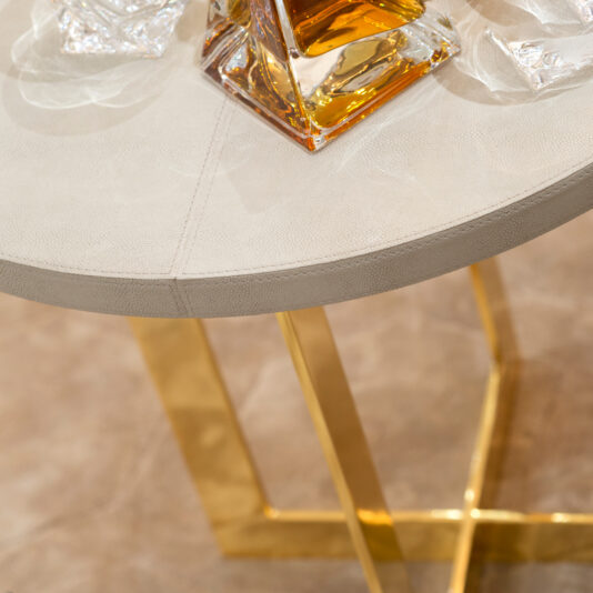 Modern Round 24 Carat Gold Plated Side Table Modern Round 24 Carat Gold Italian Leather Side Table