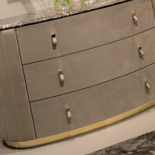 Nubuck Leather Luxury Oval Chest of Drawers