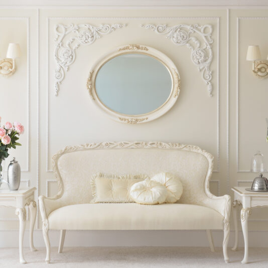 Opulent Italian Ivory and Antique Silver Oval Mirror