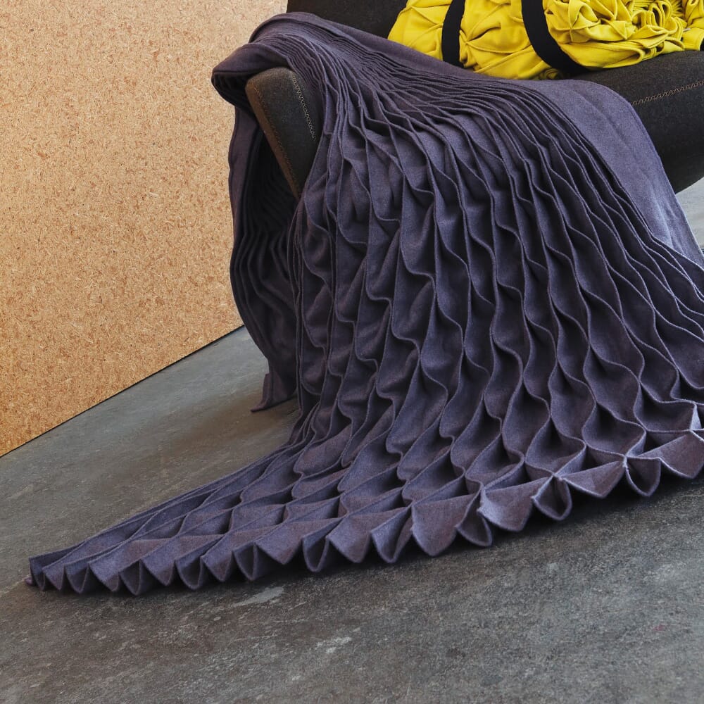 cosy edit, purple concertina wool throw