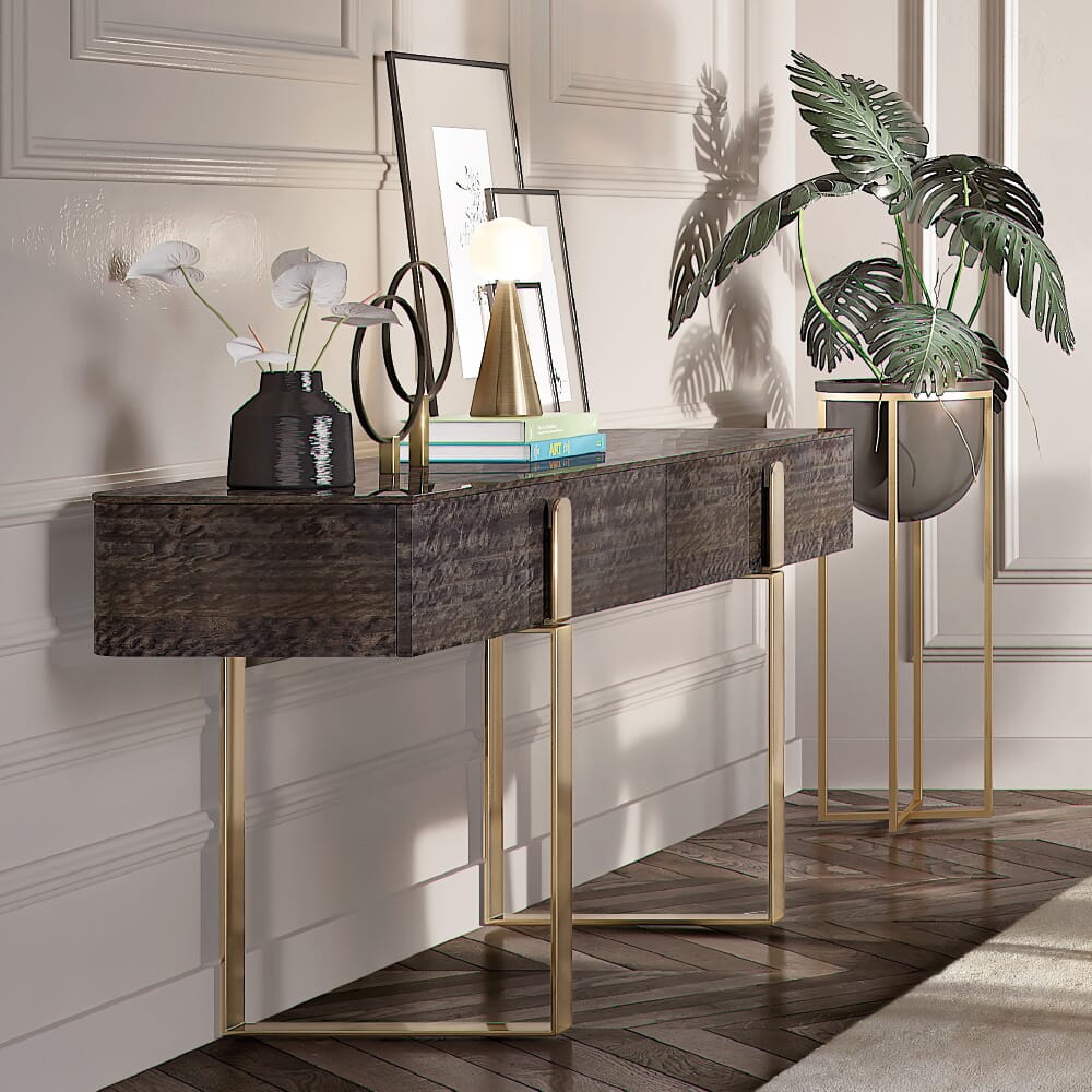 Interior design trends 2020, contemporary veneered console table