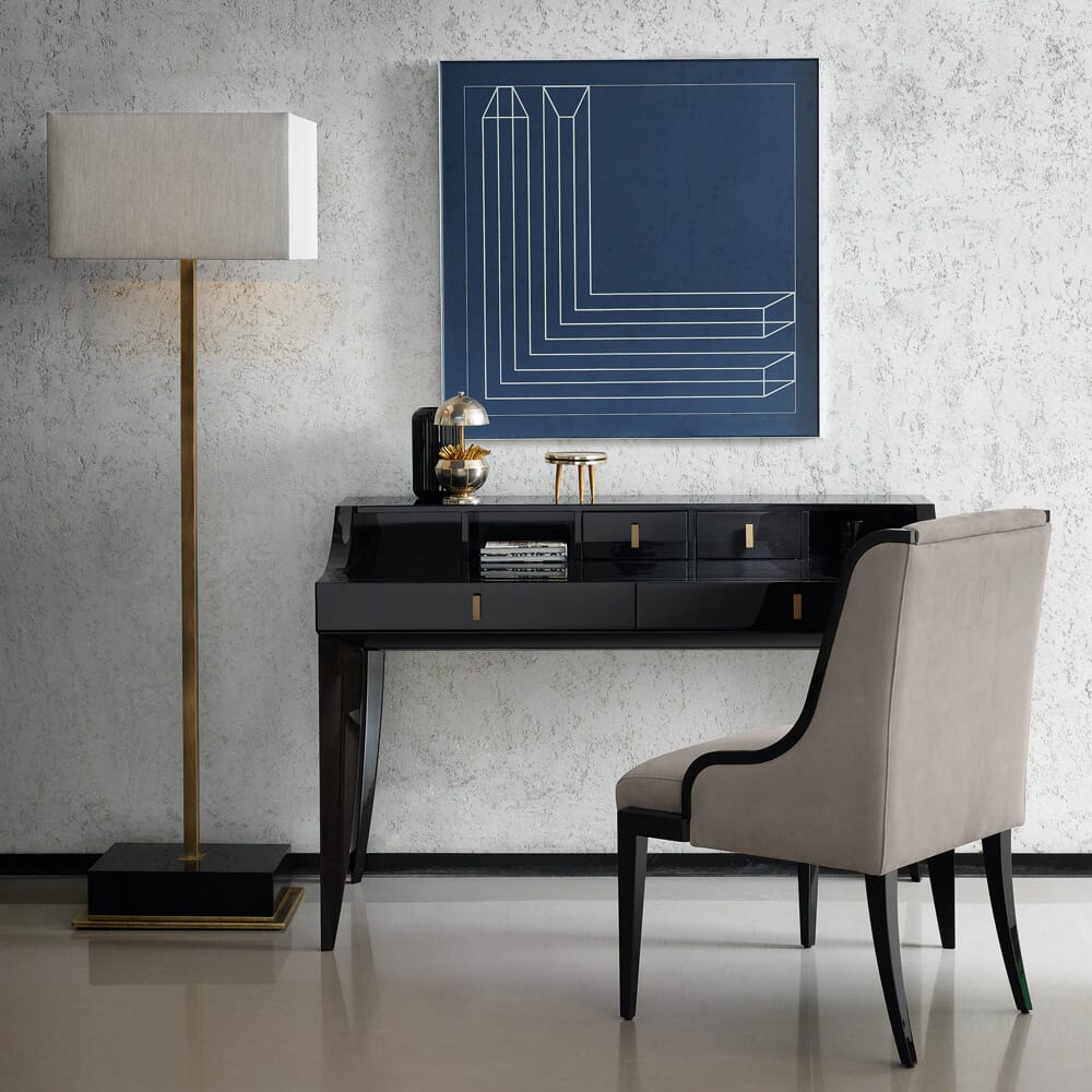 interior design trends 2020, ebony veneer writing desk