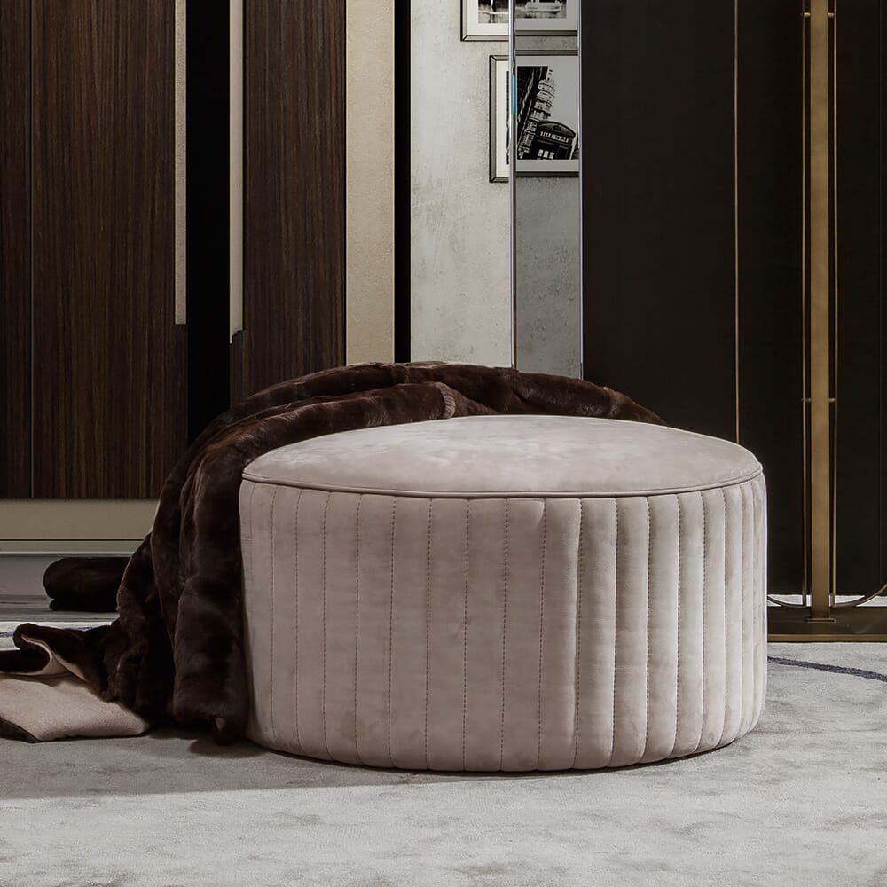 cosy edit, upholstered nubuck pouffe