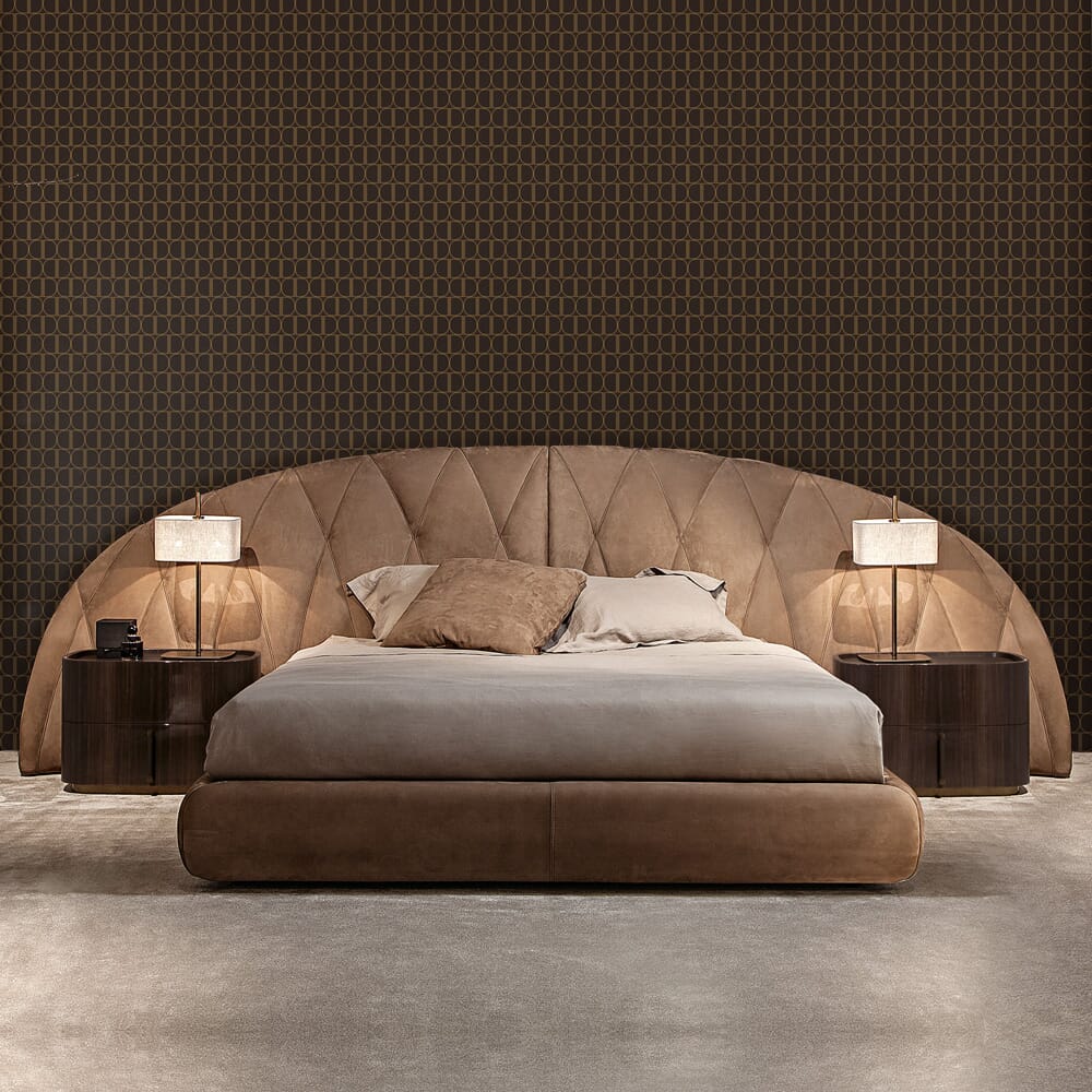 new arrivals, modern designer bed, velvet curved headboard