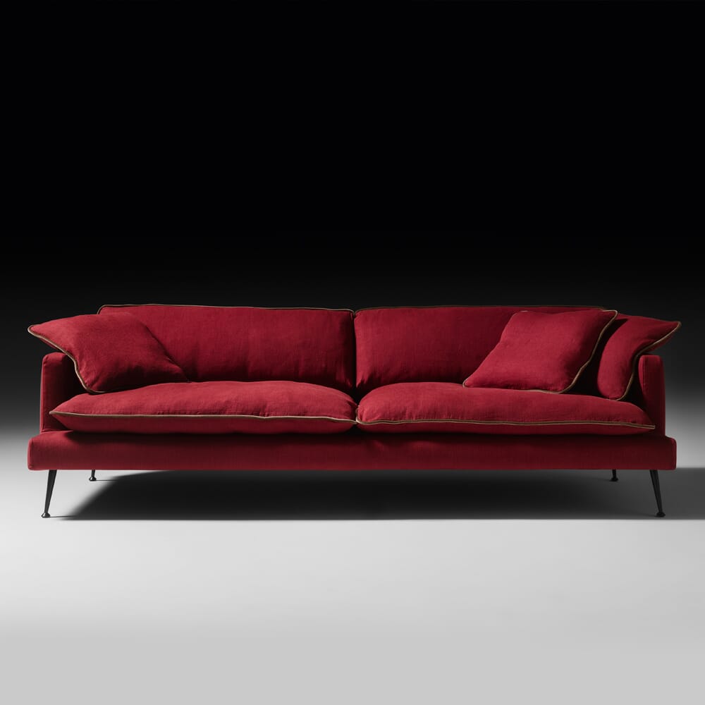 cosy edit, red linen sofa