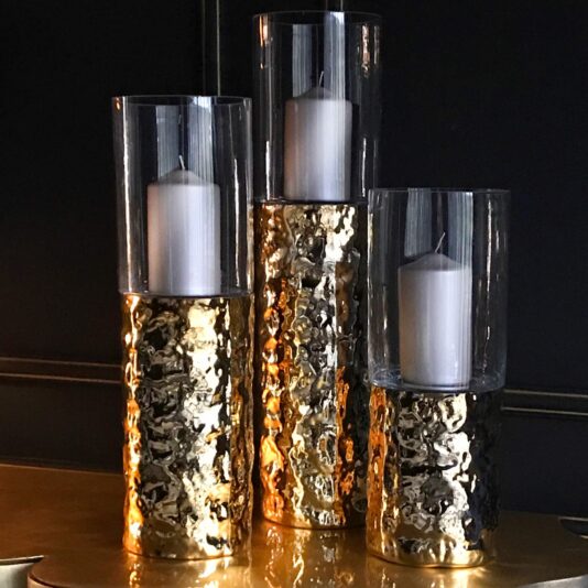 Luxury Hammered Gold Pillar And Glass Hurricane