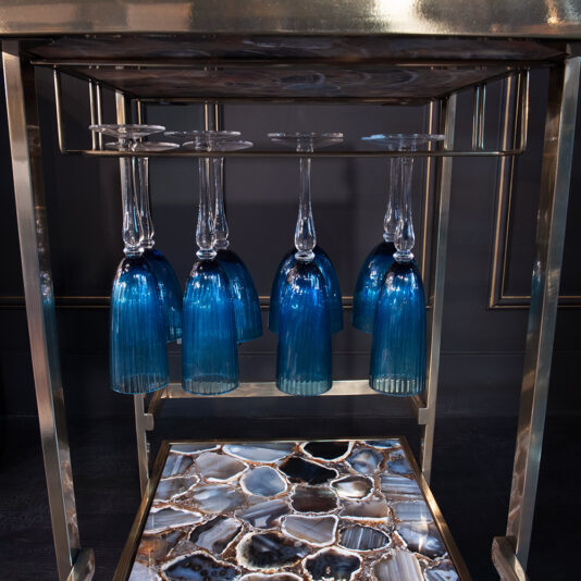 Modern Agate Stone Drinks Trolley In A Gold Finish