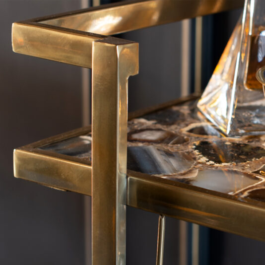 Modern Agate Stone Drinks Trolley In A Gold Finish