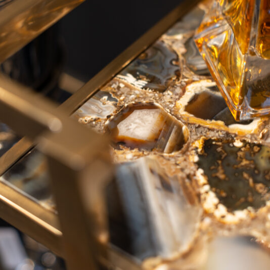 Modern Agate Stone Drinks Trolley In A Gold Finish