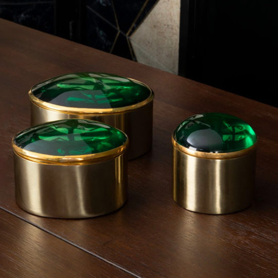 Set Of 3 Gold And Green Trinket Boxes