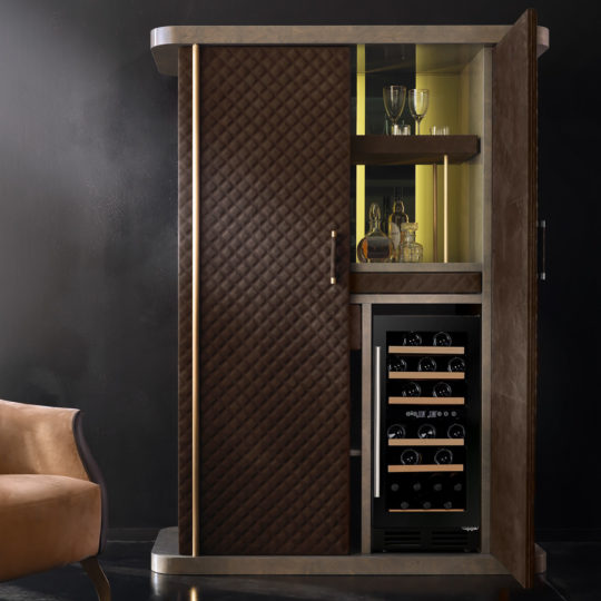 Italian Designer Quilted Nubuck Drinks Cabinet