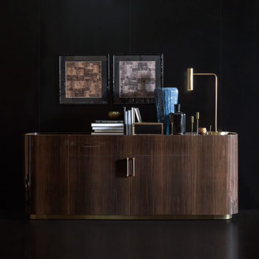 Italian Designer Walnut Veneer And Marble Buffet