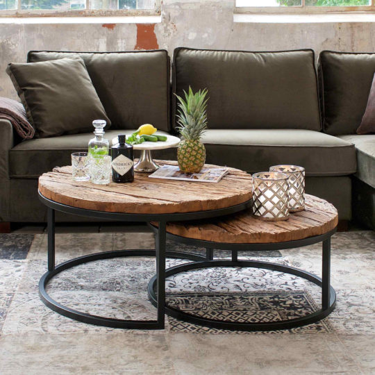 Rustic Recycled Wood Coffee Table Nest