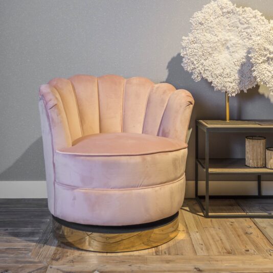 Scalloped Edge Pink Velvet Swivel Chair