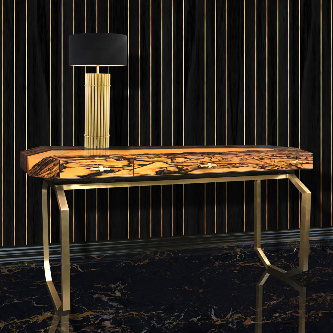 High End Ebony Veneer Designer Console Table