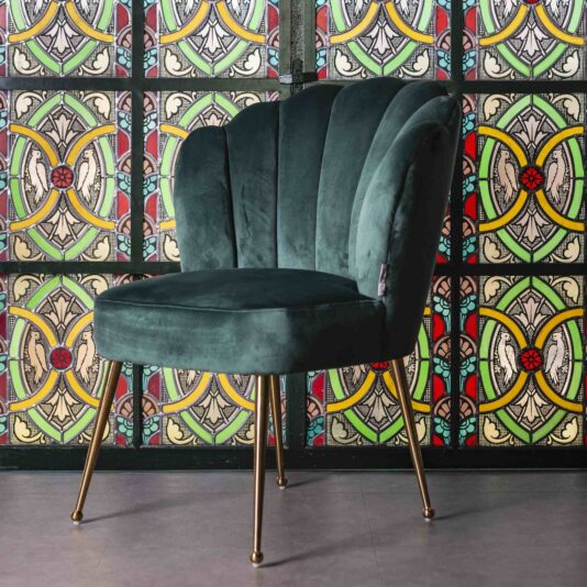 Scalloped Edge Green Velvet Dining Chair