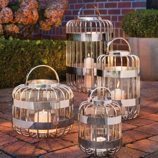 Striking Modern Stainless Steel Lantern Set