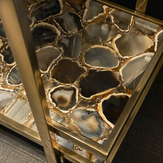 Modern Agate Stone Drinks Trolley In A Gold Finish