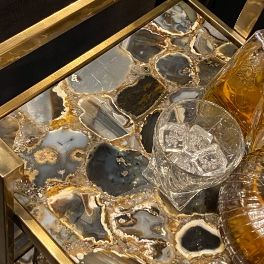 Modern Agate Stone Drinks Trolley In A Gold Finish
